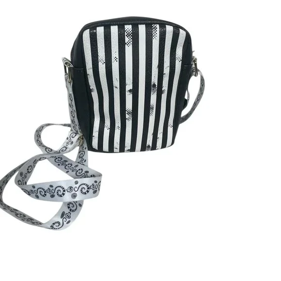 NWT Buckle-Down Women's Crossbody - Beetlejuice Suit Stripes Black White - Picture 4 of 12